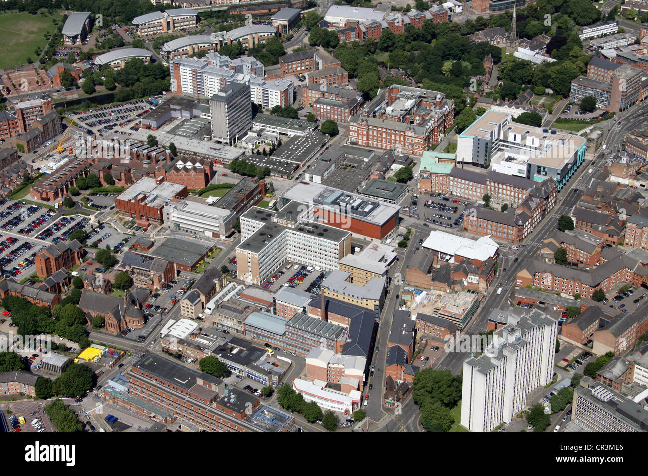 aerial view of De Montfort University, Leicester Stock Photo