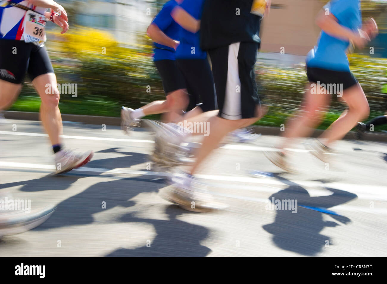 Marathon runners, motion blur, Freiburg Marathon, 3 April 2011, Freiburg im Breisgau, Baden-Wuerttemberg, Germany, Europe Stock Photo