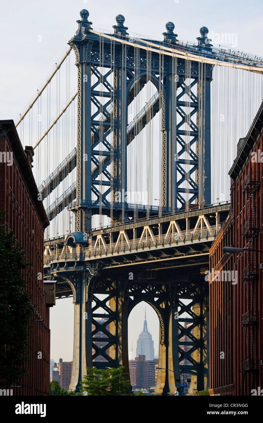Manhattan Bridge, Brooklyn Heights, New York, USA, America Stock Photo