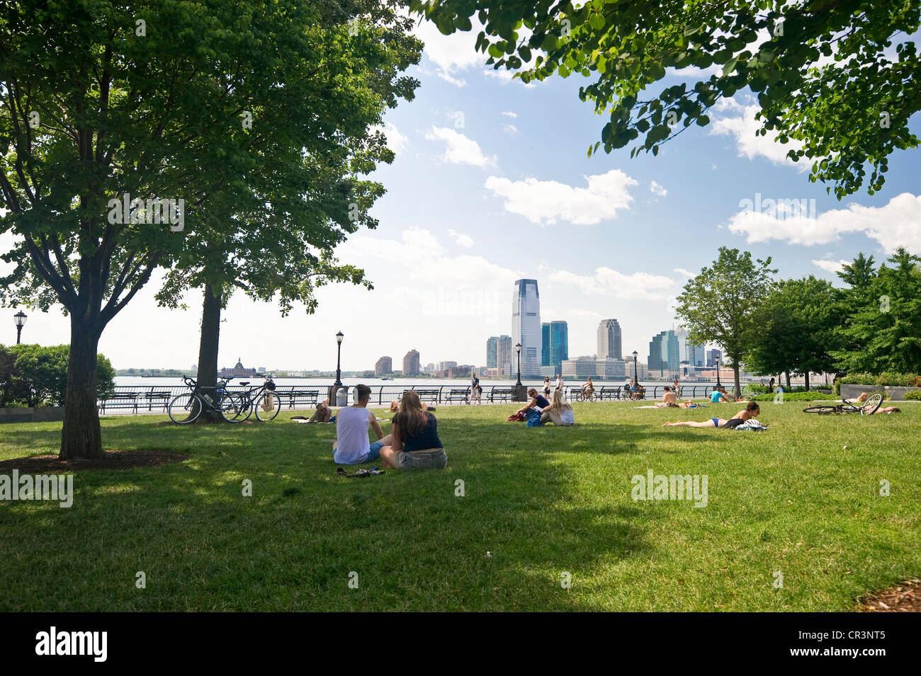 Battery Park and the skyline of Jersey City, Manhattan, New York, USA, America Stock Photo