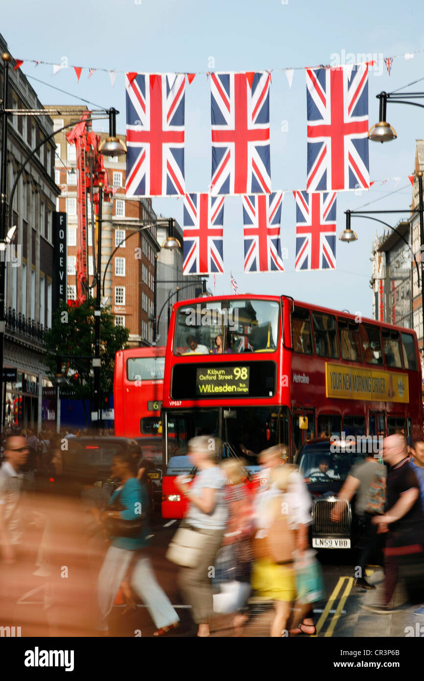 Oxford Street in London, decorated with union jack flags to celebrate