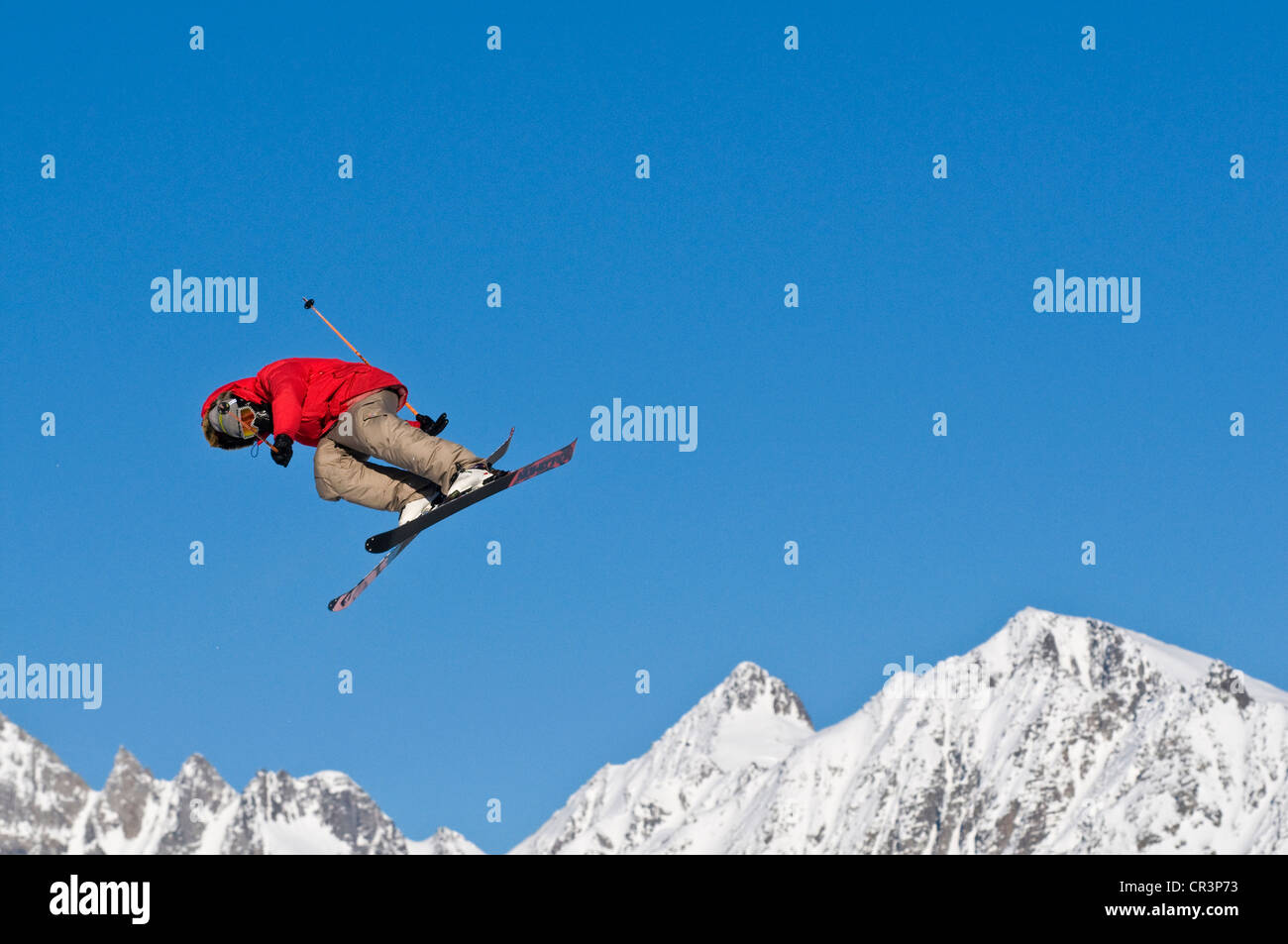 Trick skier in Andermatt, Uri, Switzerland, Europe Stock Photo