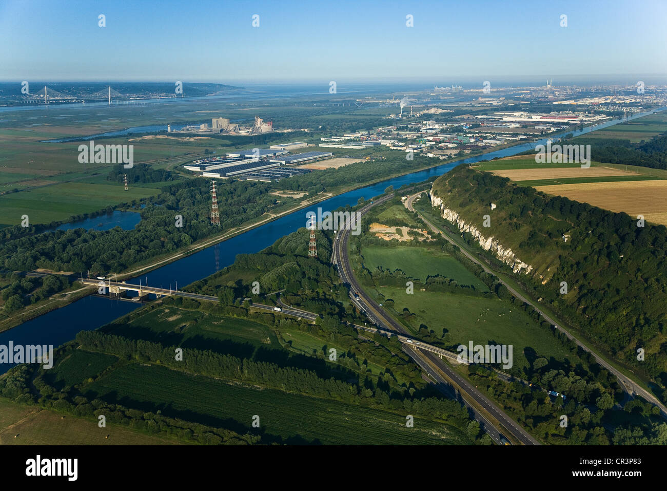 France, Seine-Maritime, Saint-Vigor-d'Ymonville, Havre Canal in Tancarville, Havre industrial zone (aerial view) Stock Photo