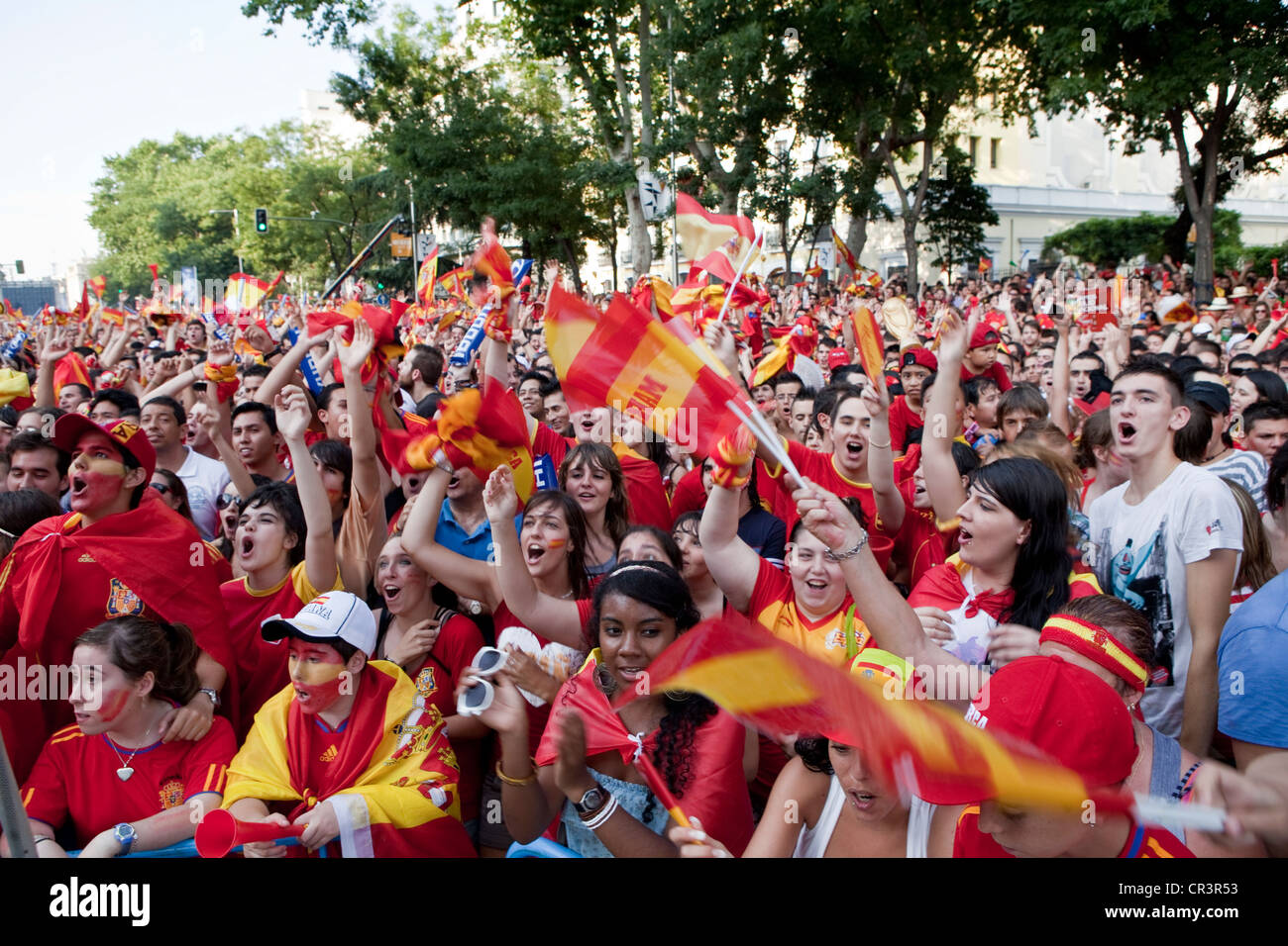 Spanish supporters viewing the final match, 2010 FIFA World Cup Final, Madrid, Spain, Europe Stock Photo