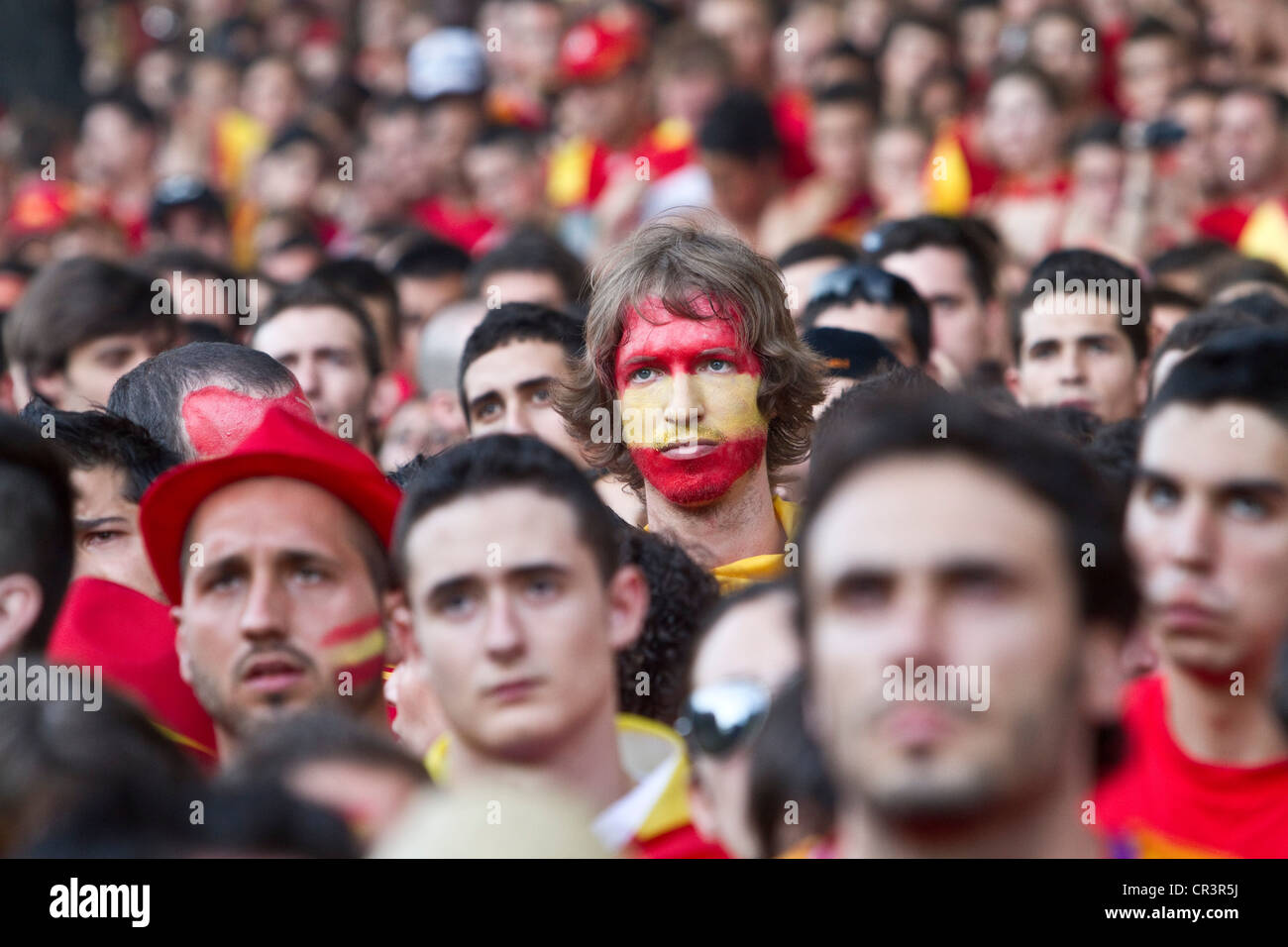 Spanish supporters during final match, 2010 FIFA World Cup Final, Madrid, Spain, Europe Stock Photo