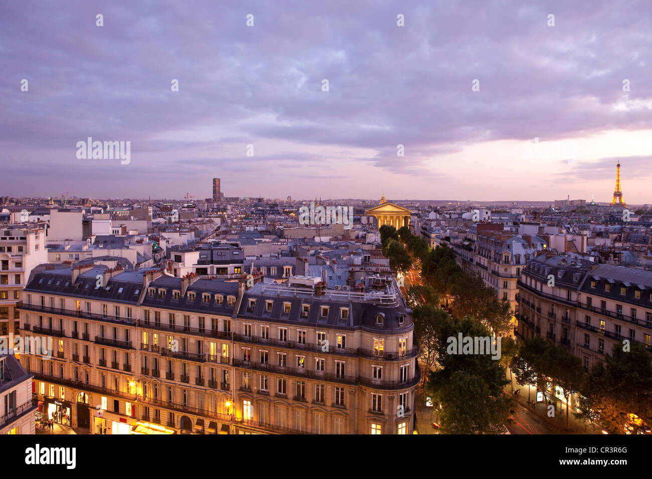 France, Paris, Haussmanian buildings at the cross-road between the Rue Tronchet and the Rue Auber Stock Photo