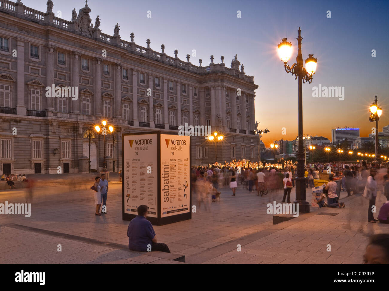 People gathers around a concert in the Plaza de Oriente, Veranos de la Villa Festival, Madrid, Spain, Europe Stock Photo