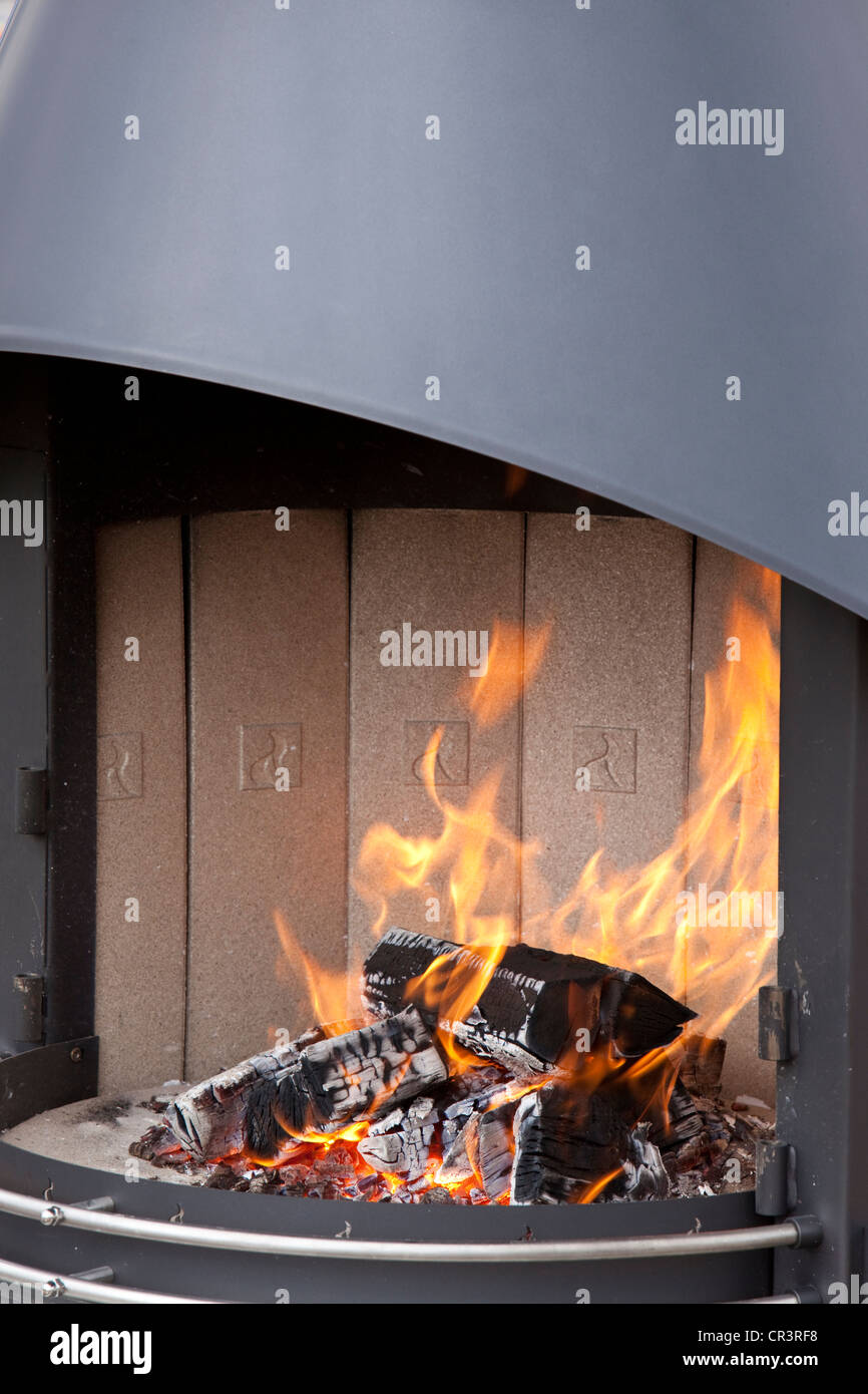 Steel wood burning stove, England, UK Stock Photo