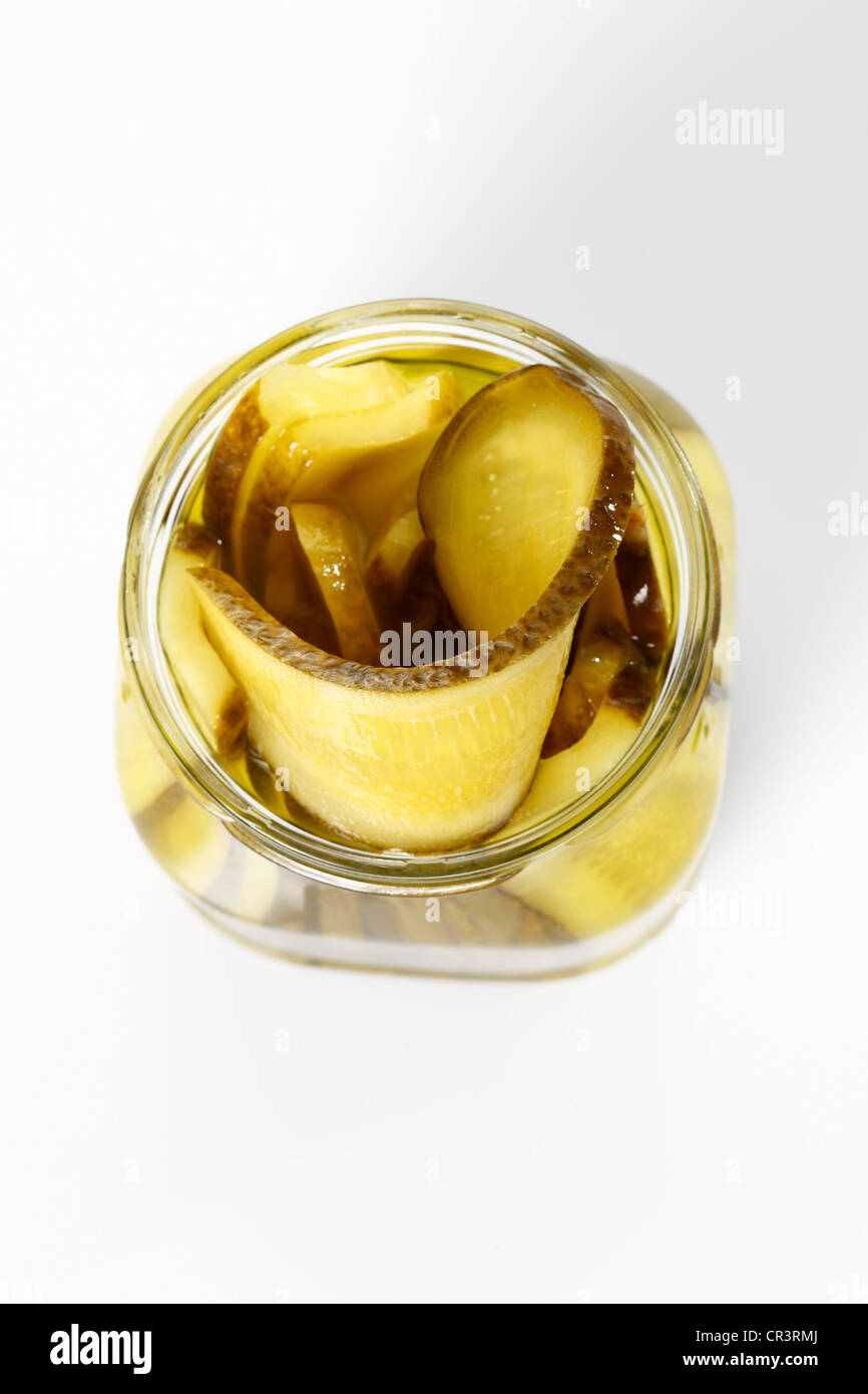 Preserved food, open jar of pickles, sliced cucumber Stock Photo Alamy