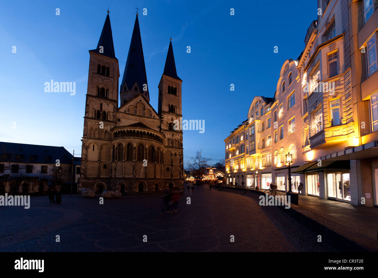 Fisheye view at dusk, Christmas market at the Bonner Muenster, Bonn