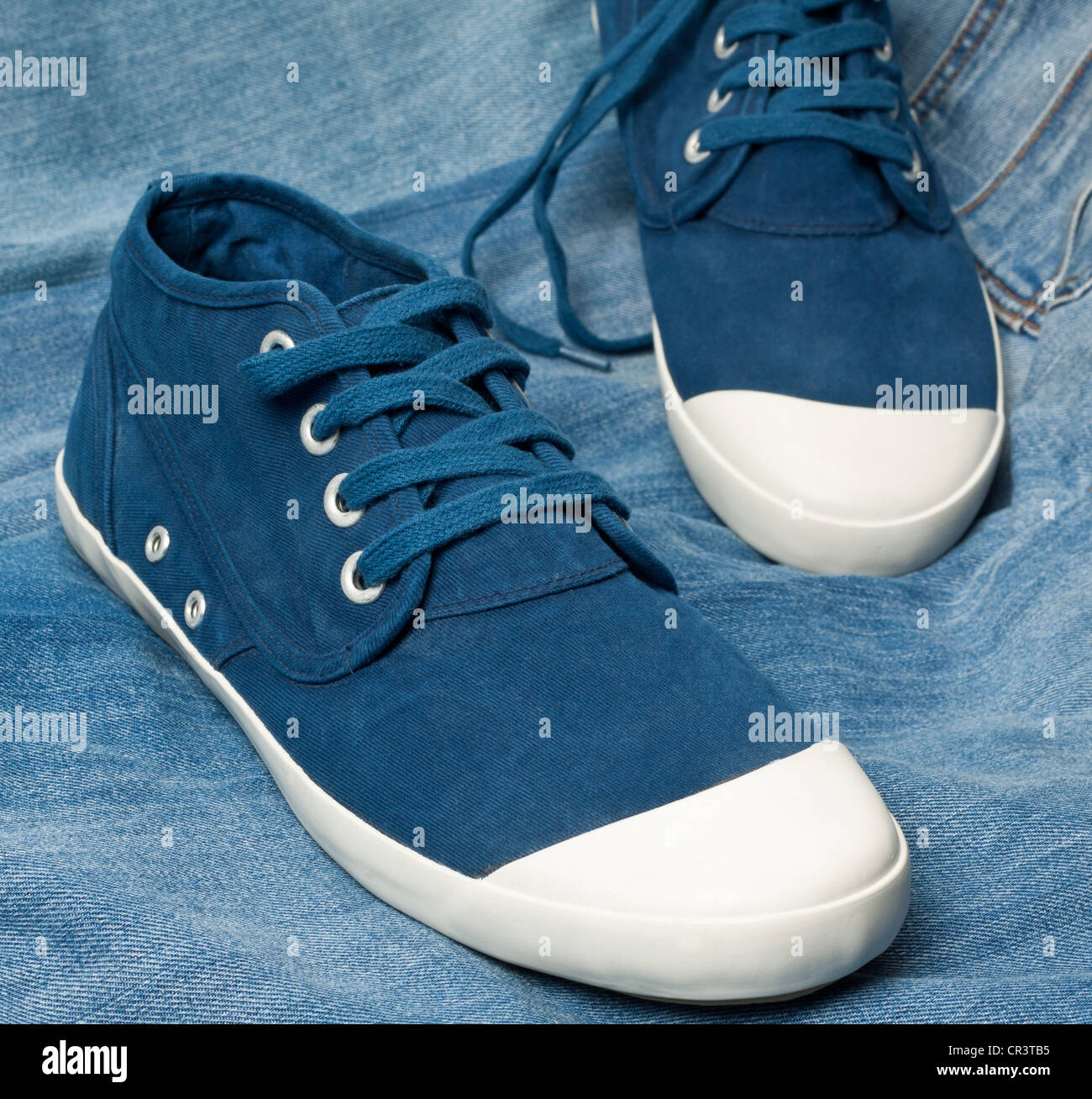 Pair of new blue shoes Stock Photo