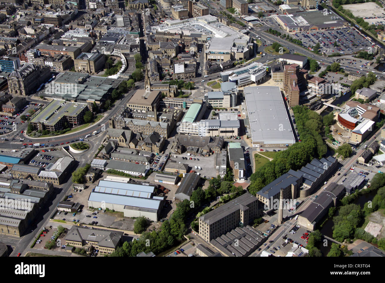 aerial view of Huddersfield University, Queensgate Campus site Stock Photo