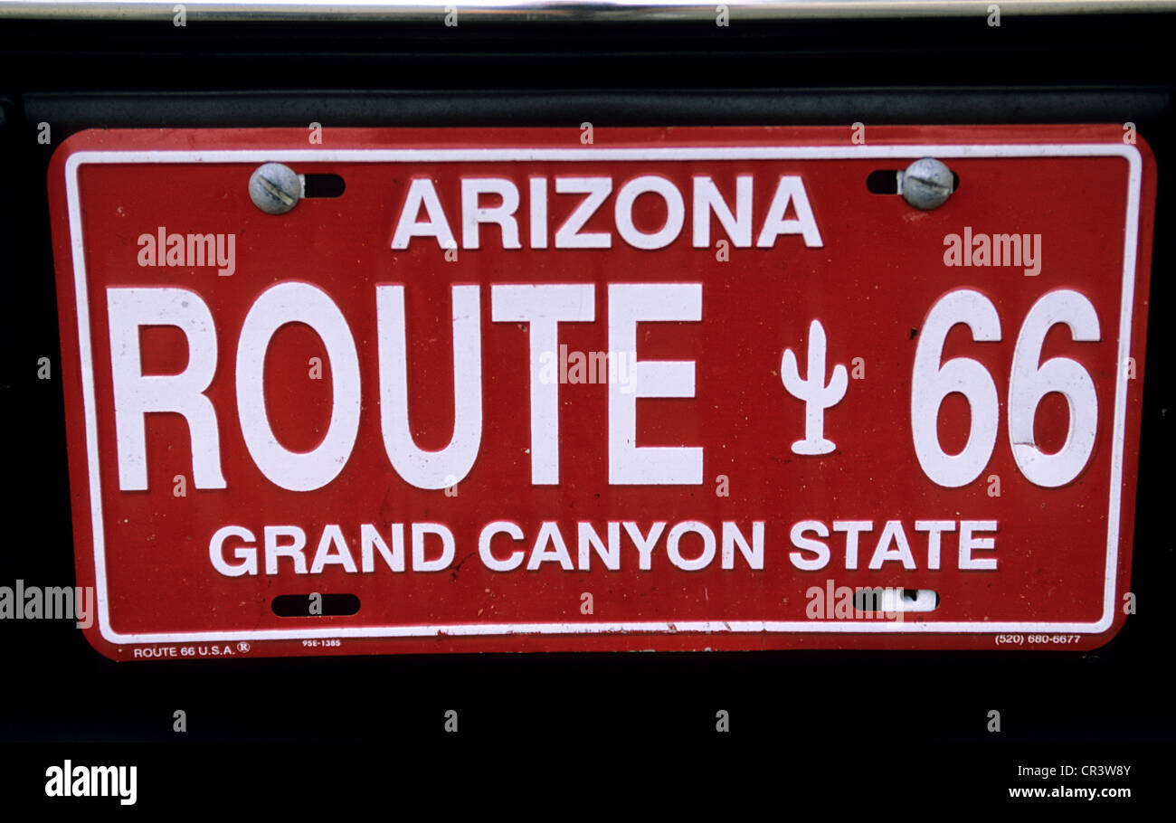 United States, Arizona, car registration, road 66 and Grand canyon