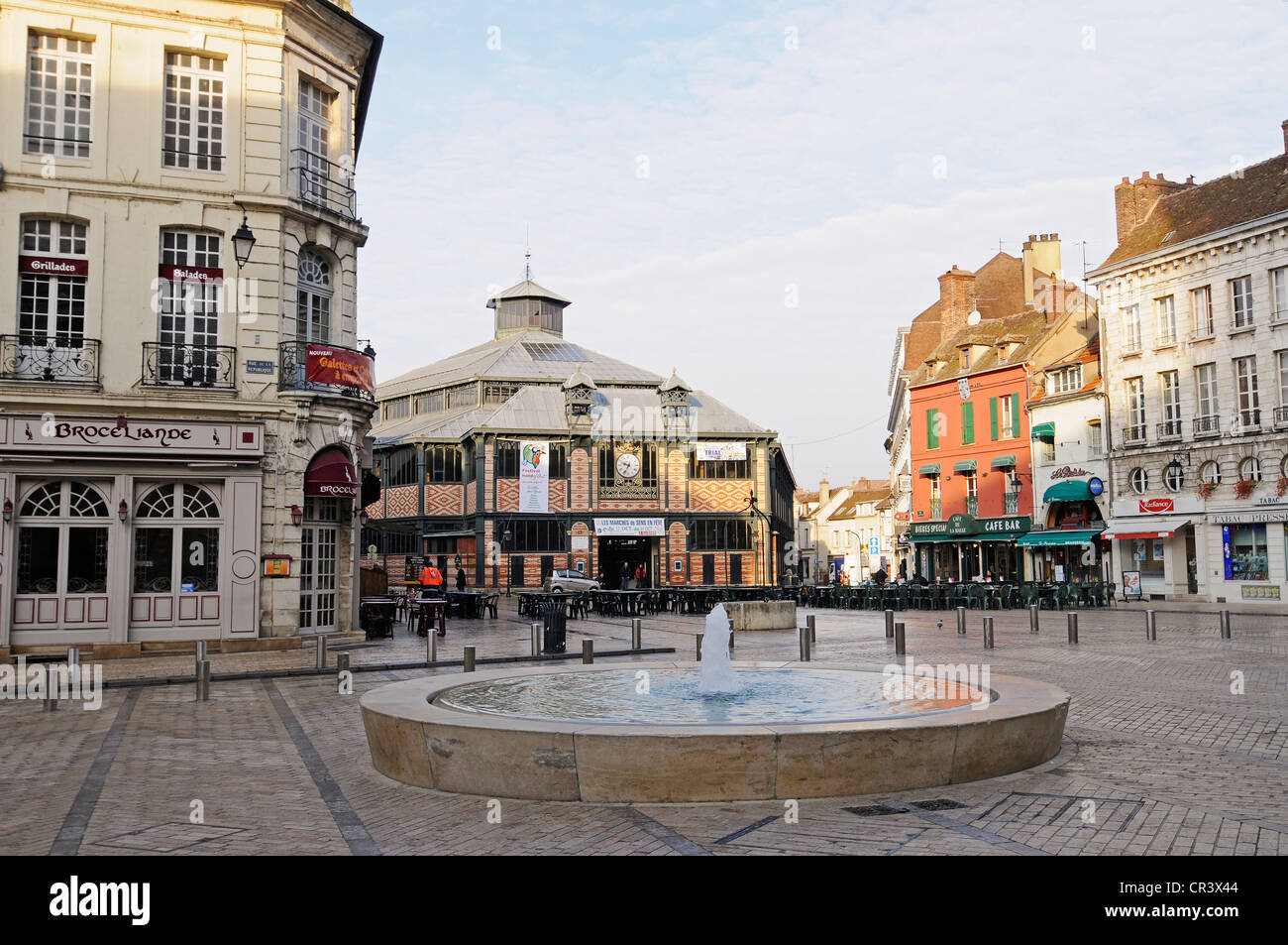 Market hall, square, Sens, Yonne, Bourgogne, Burgundy, France, Europe, PublicGround Stock Photo