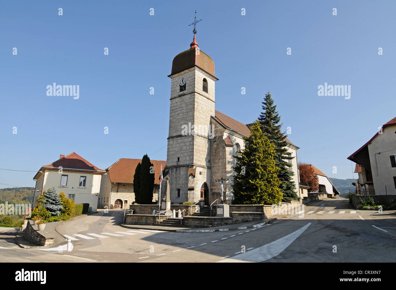 Church of Saint-Maurice, Ouhans, Pontarlier, departement of Doubs, Franche-Comte, France, Europe, PublicGround Stock Photo