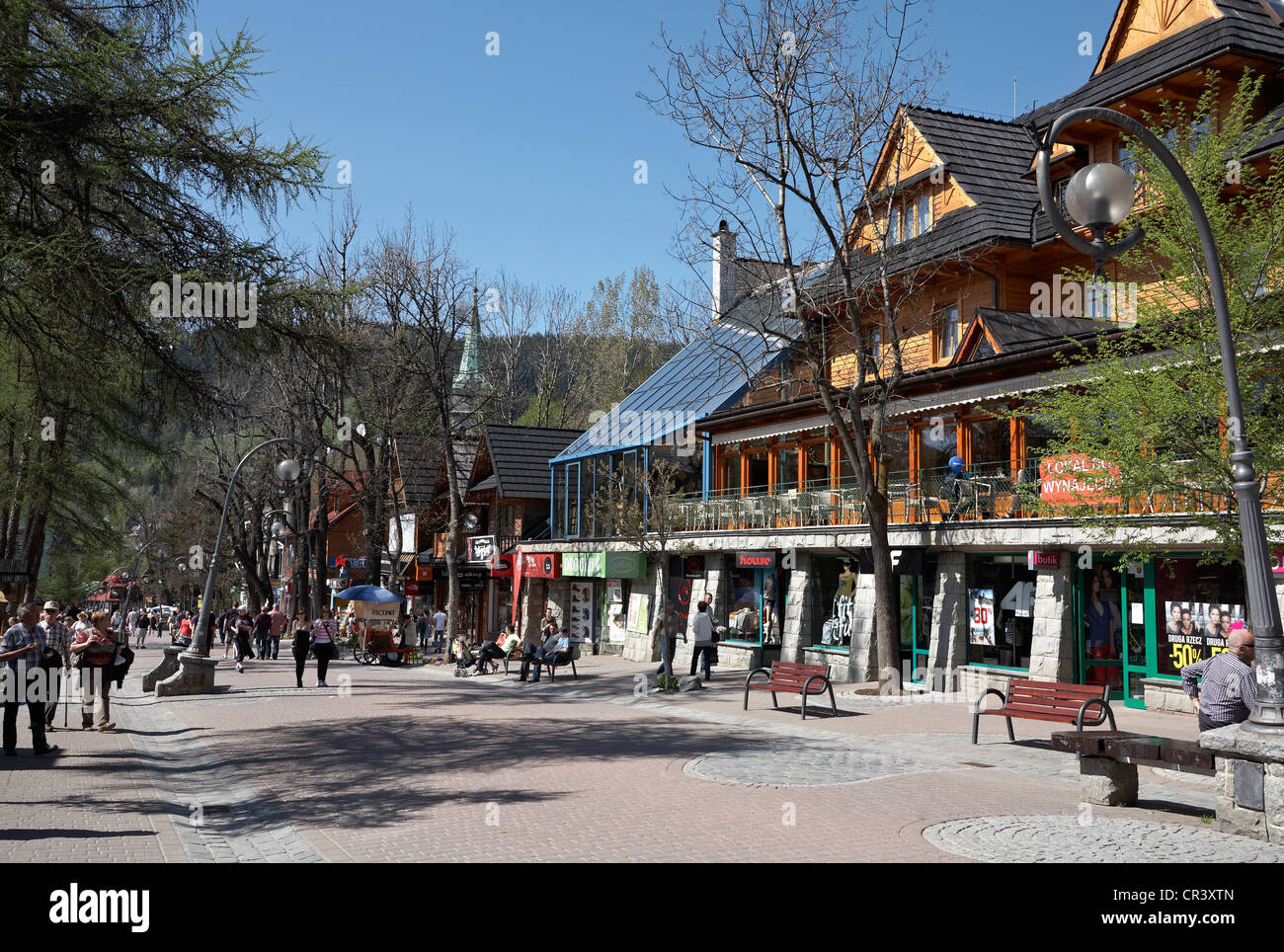 Eastern Europe Poland The Tatras Zakopane Krupowki pedestrian street mall Stock Photo