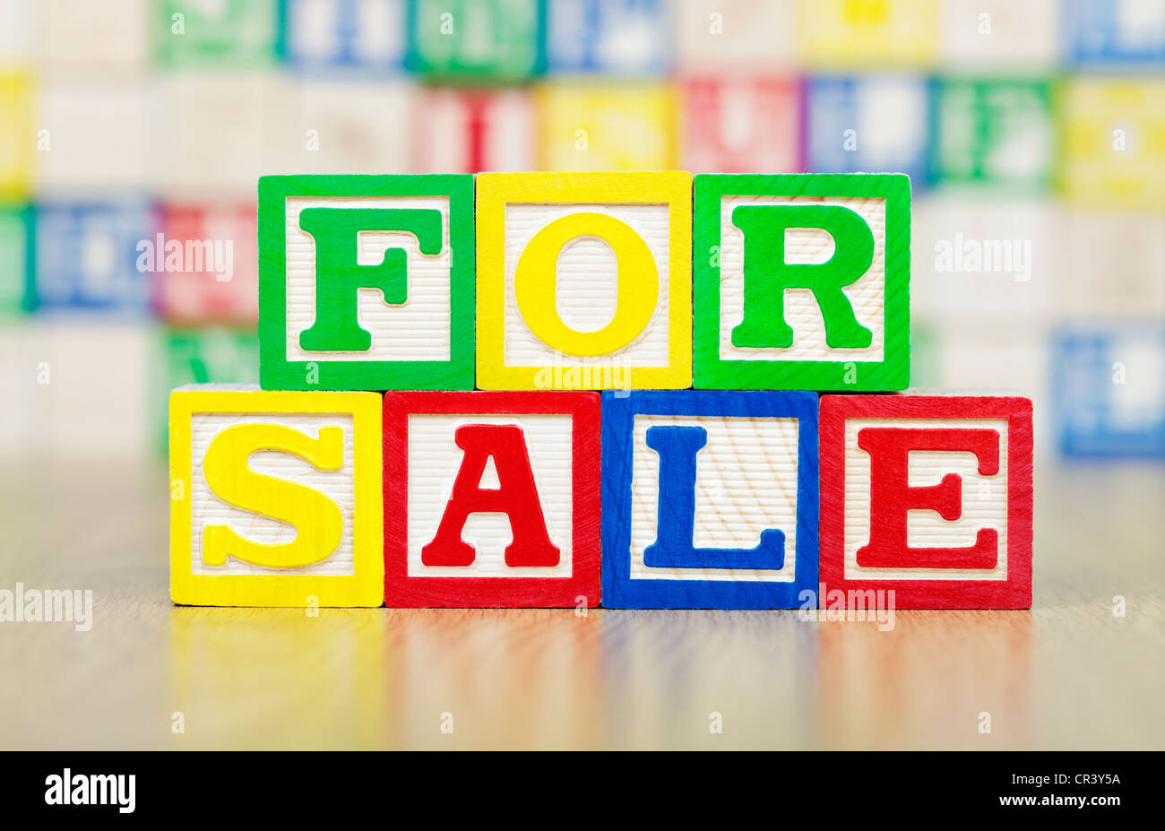 For Sale Spelled Out in Alphabet Building Blocks Stock Photo