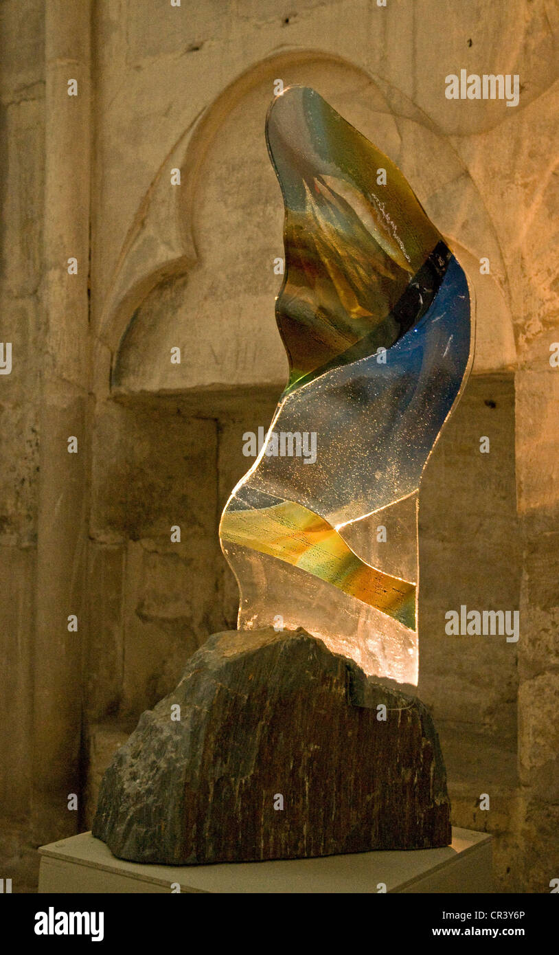 Modern art sculpture of huge rock crystal Troyes Cathedral France Stock Photo
