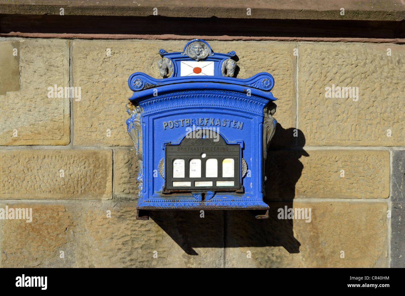 Nostalgic blue mailbox, Kunstmuseum Muelheim an der Ruhr, art museum ...