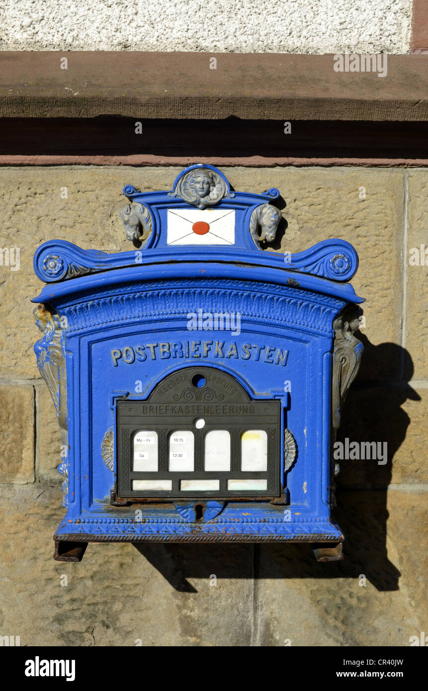 Nostalgic blue mailbox, Kunstmuseum Muelheim an der Ruhr, art museum ...
