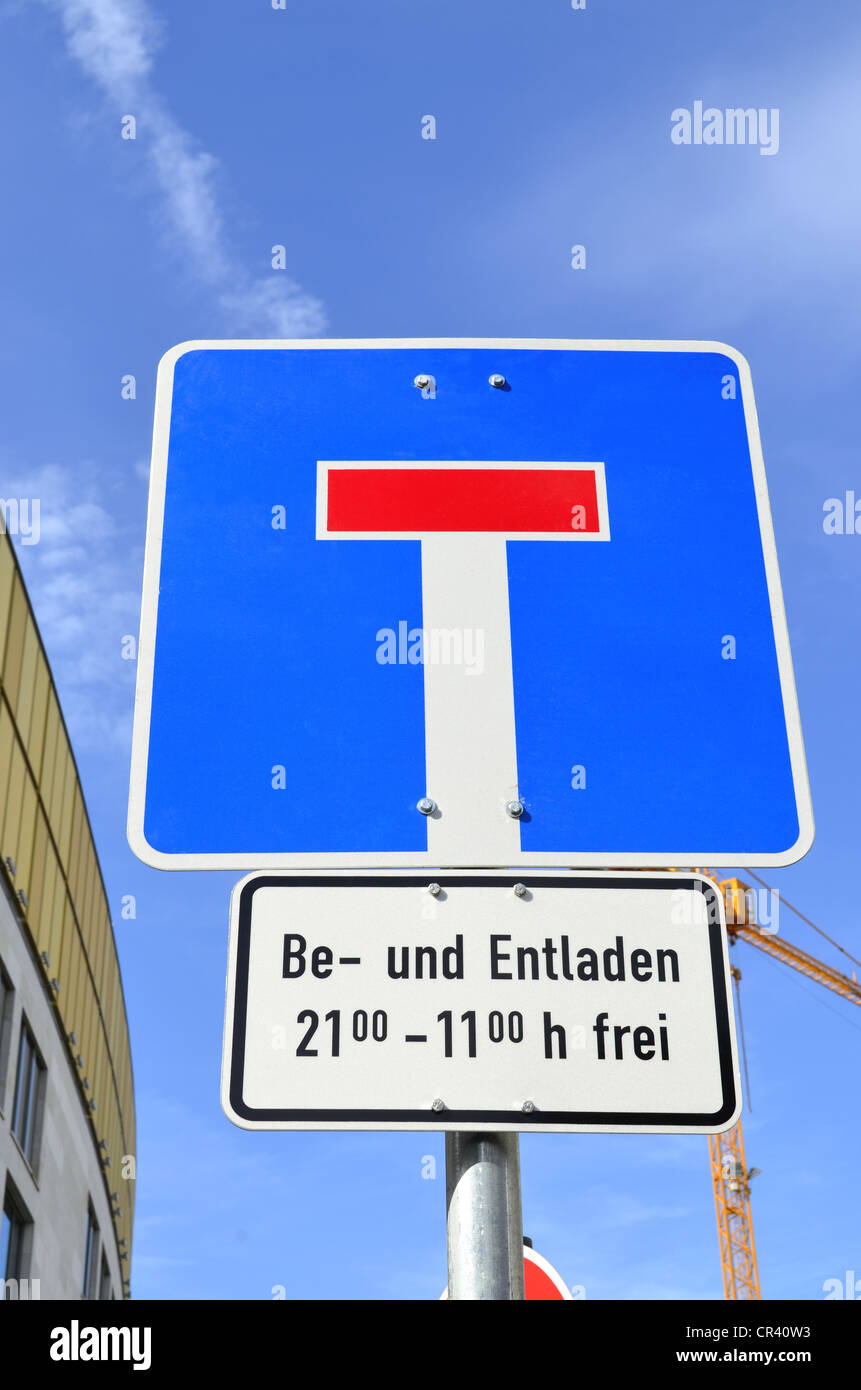 Traffic signs, dead end and loading zone, Dortmund, Ruhr Area, North Rhine-Westphalia, Germany, Europe Stock Photo