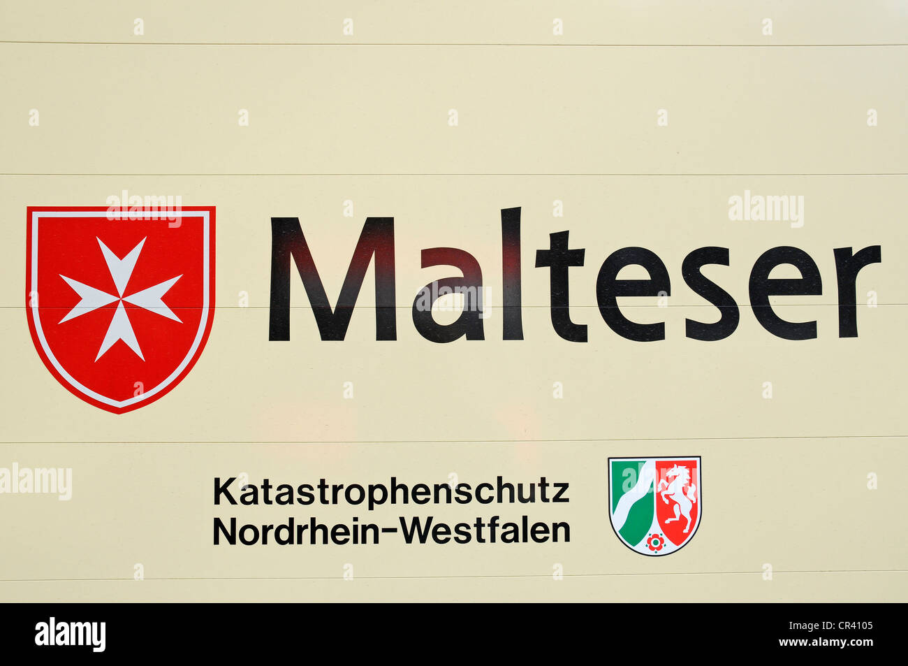 Malteser Hilfsdienst emergency service, logo, ambulance, civil protection and disaster control, Germany, Europe, PublicGround Stock Photo