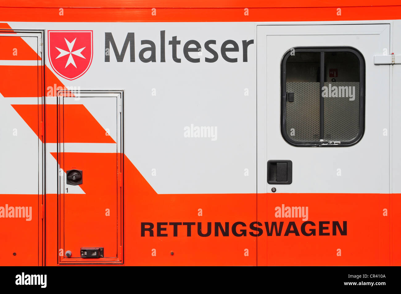 Malteser Hilfsdienst emergency vehicle, logo, ambulance, civil protection and disaster control, Germany, Europe, PublicGround Stock Photo