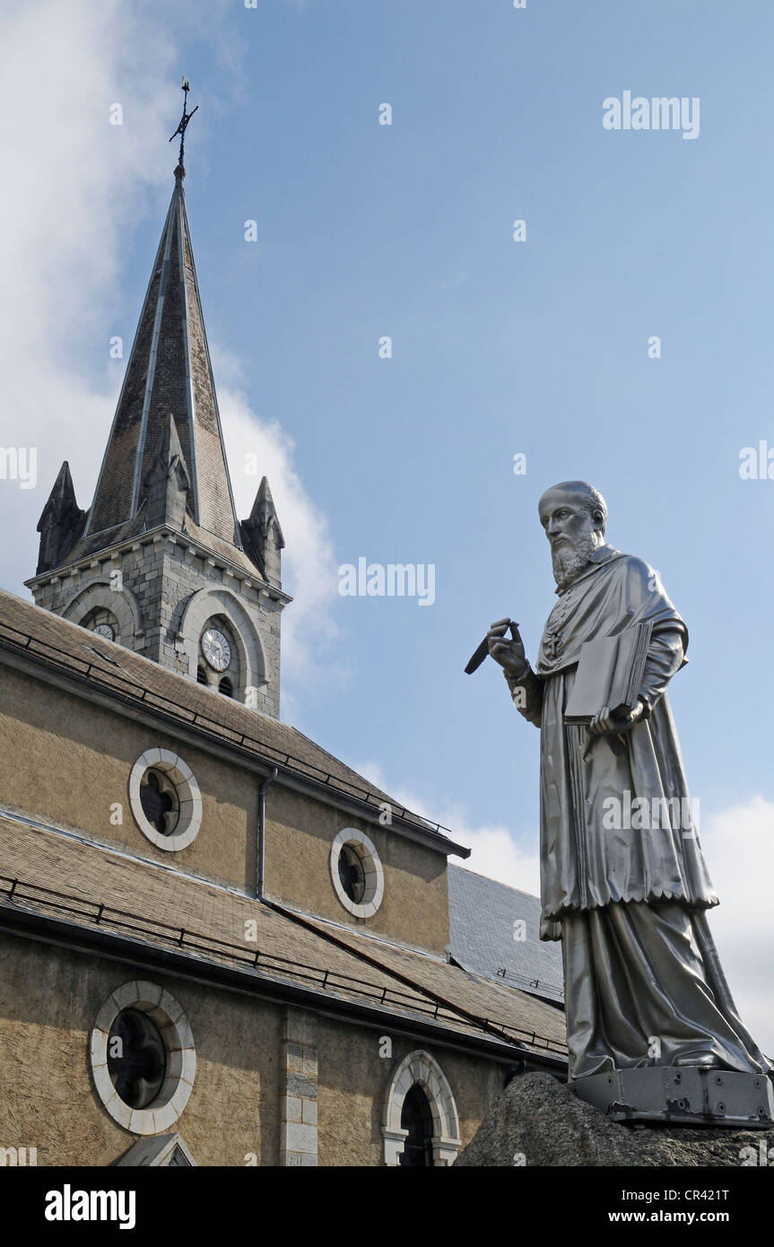 Statue of St. Francis de Sales, theologian, in the town of his birth, Thorens Gliere, Haute-Savoie, Rhone-Alpes, France, Europe Stock Photo