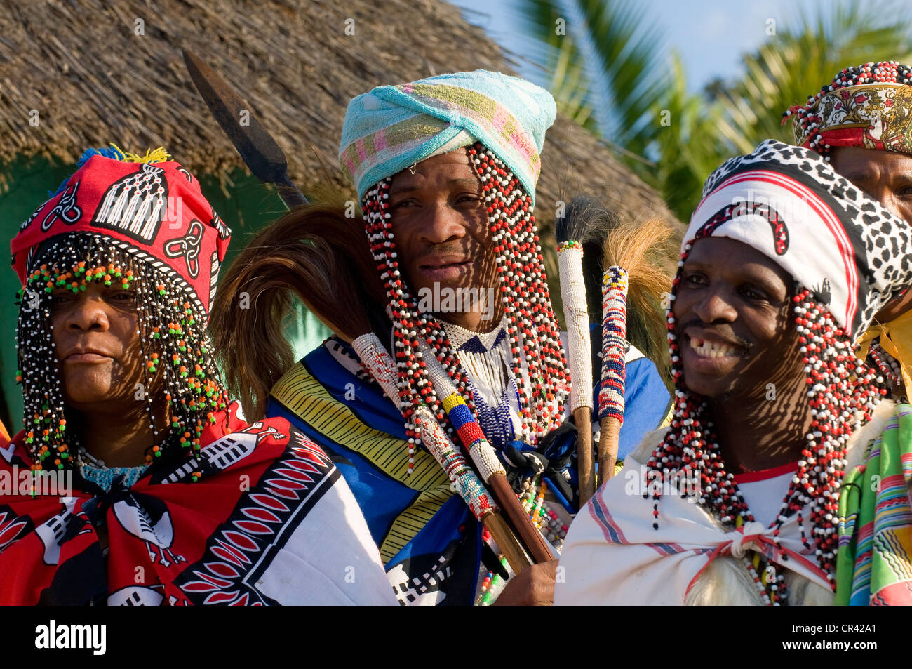 Traditionally dressed Xhosa people, during the Sangoma or Witchdoctor Festival, Wild Coast, Eastern Cape, South Africa, Africa Stock Photo