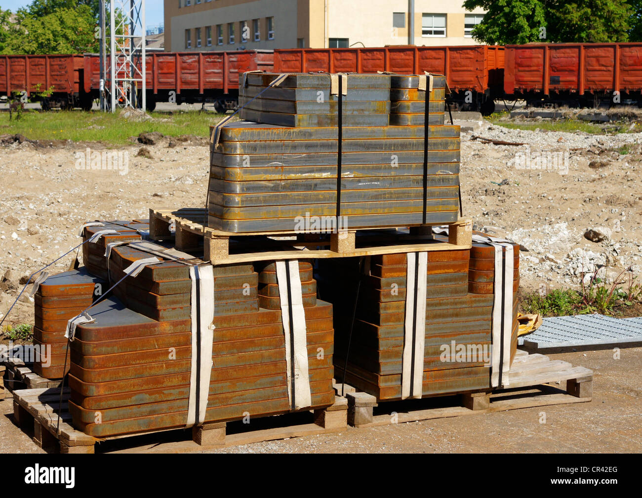 Details from metal are laid on the pallet Stock Photo