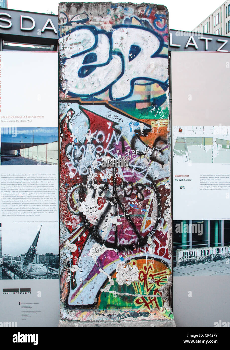 Sections of the Berlin Wall at Potsdamer Platz in Berlin, Germany Stock Photo