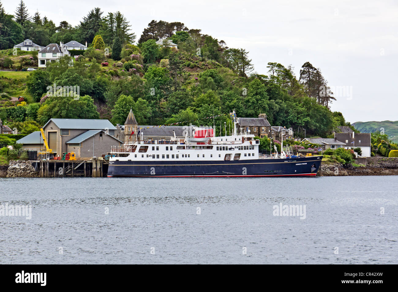 Cruise ship Hebridean Princess moored at the Northern Lighthouse Board base at Oban in Western Scotland Stock Photo
