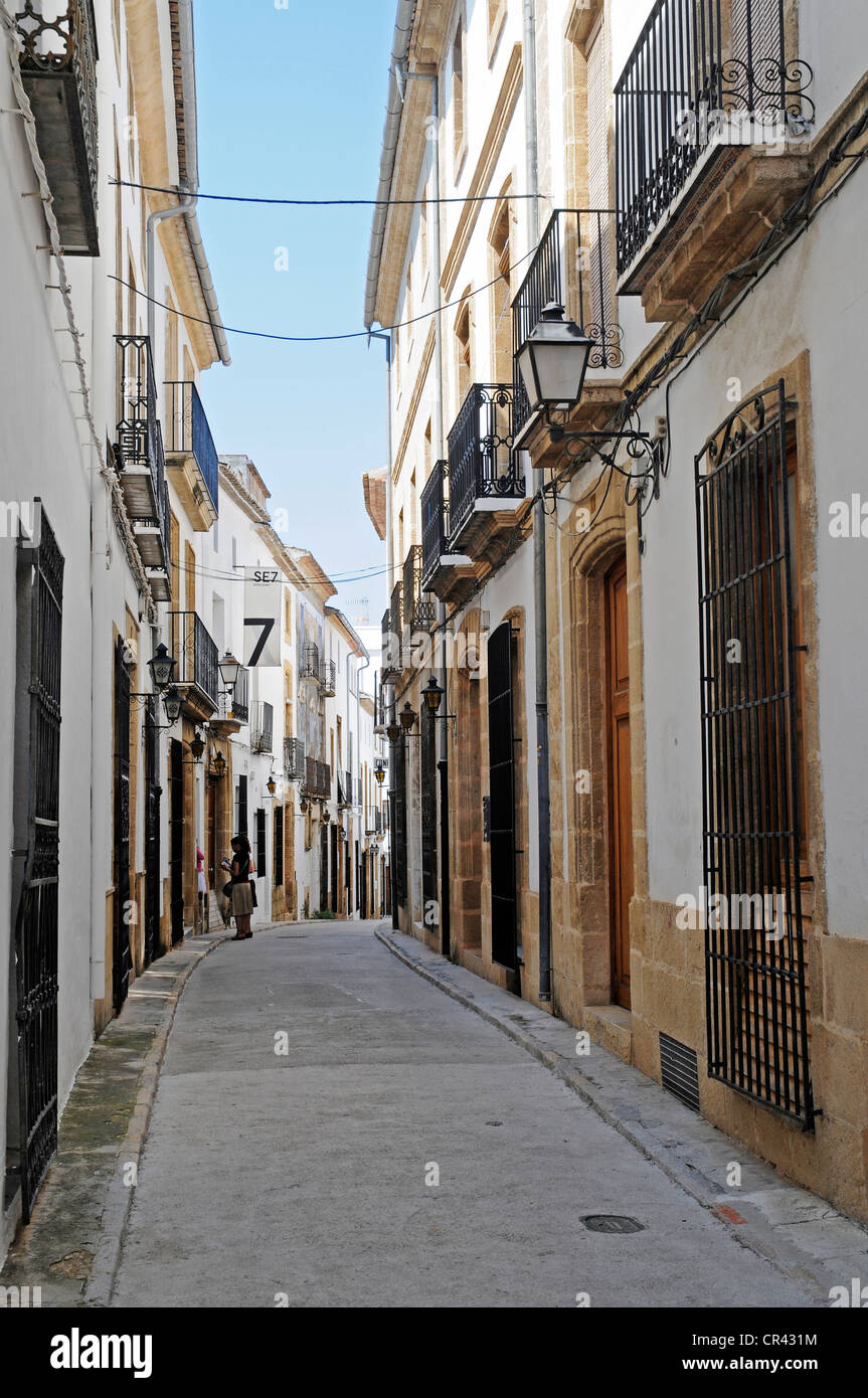 Small alleyway, houses, old town, Javea, Valencia, Spain, Europe Stock Photo