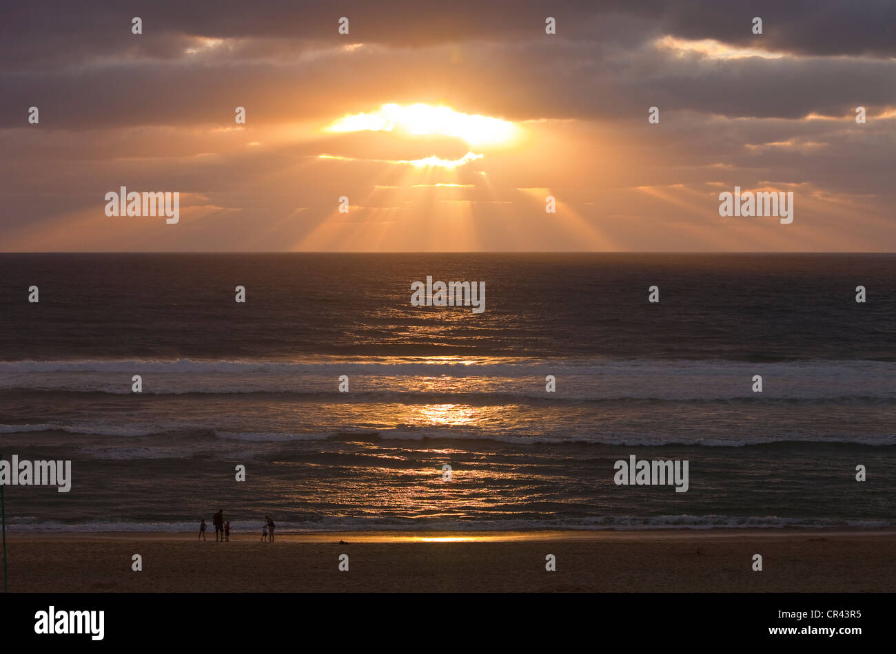 France, Landes, Biscarrosse Plage, the beach over the Atlantic ocean in the evening Stock Photo