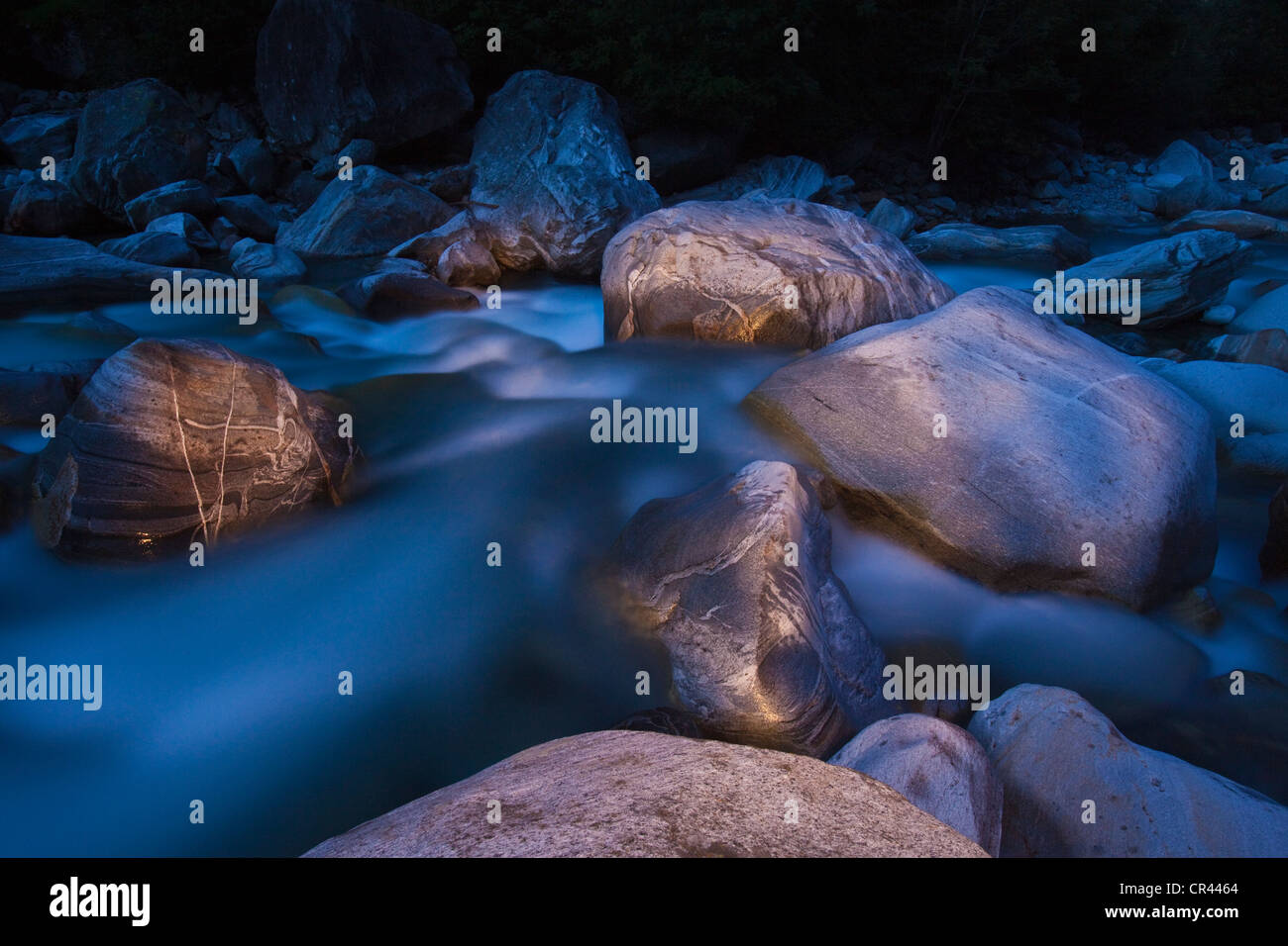 Switzerland, Canton of Ticino, water and rocks in Verzasca Valley Stock Photo