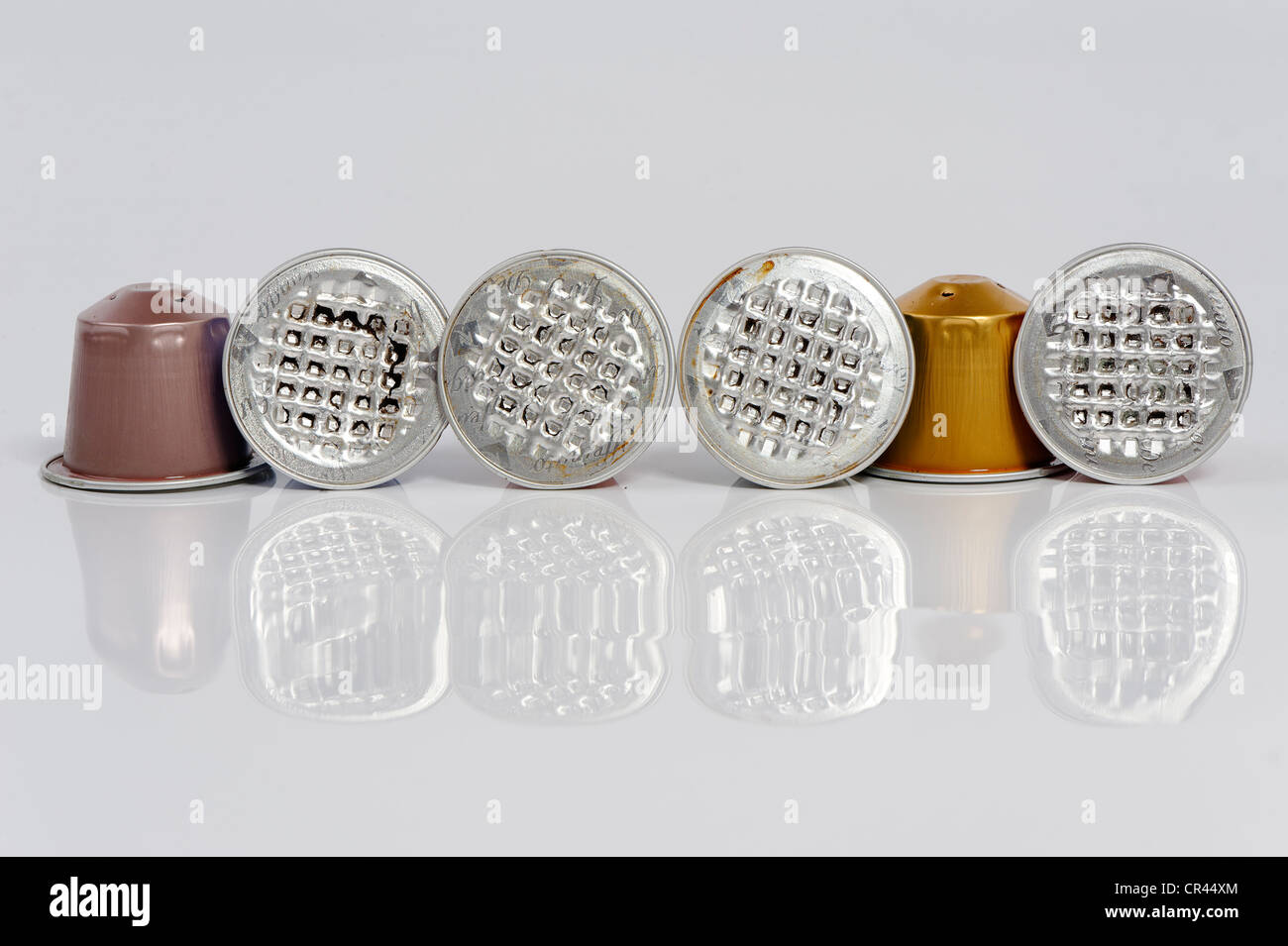 Spent or used empty Nespresso capsules, coffee capsules, aluminium