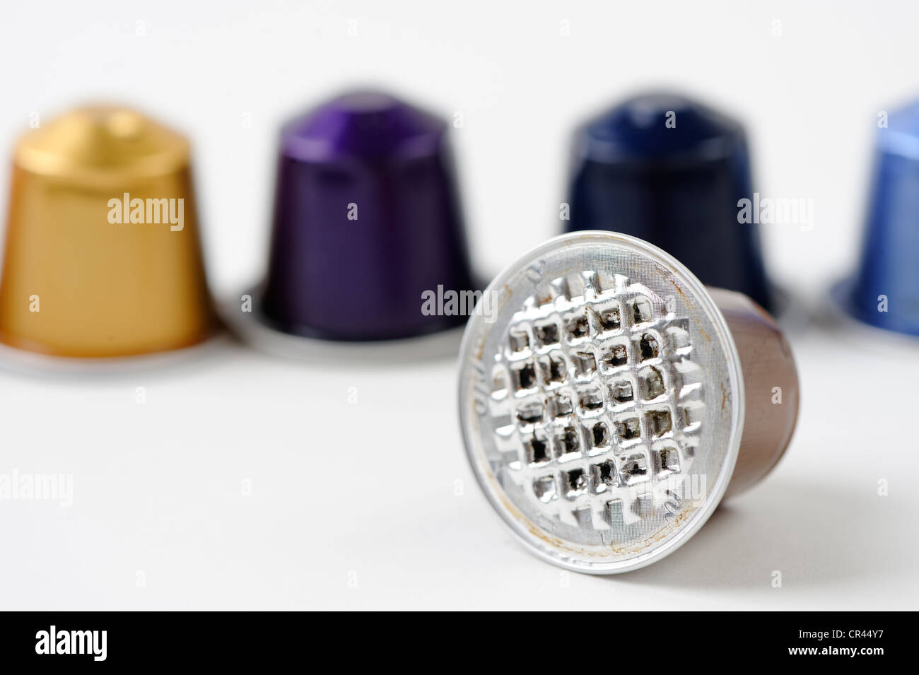 Spent or used empty Nespresso capsules, coffee capsules, aluminium