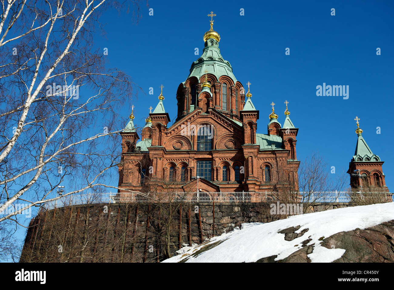 Uspensky Cathedral (Russian Orthodox) in Spring, Helsinki, Finland Stock Photo