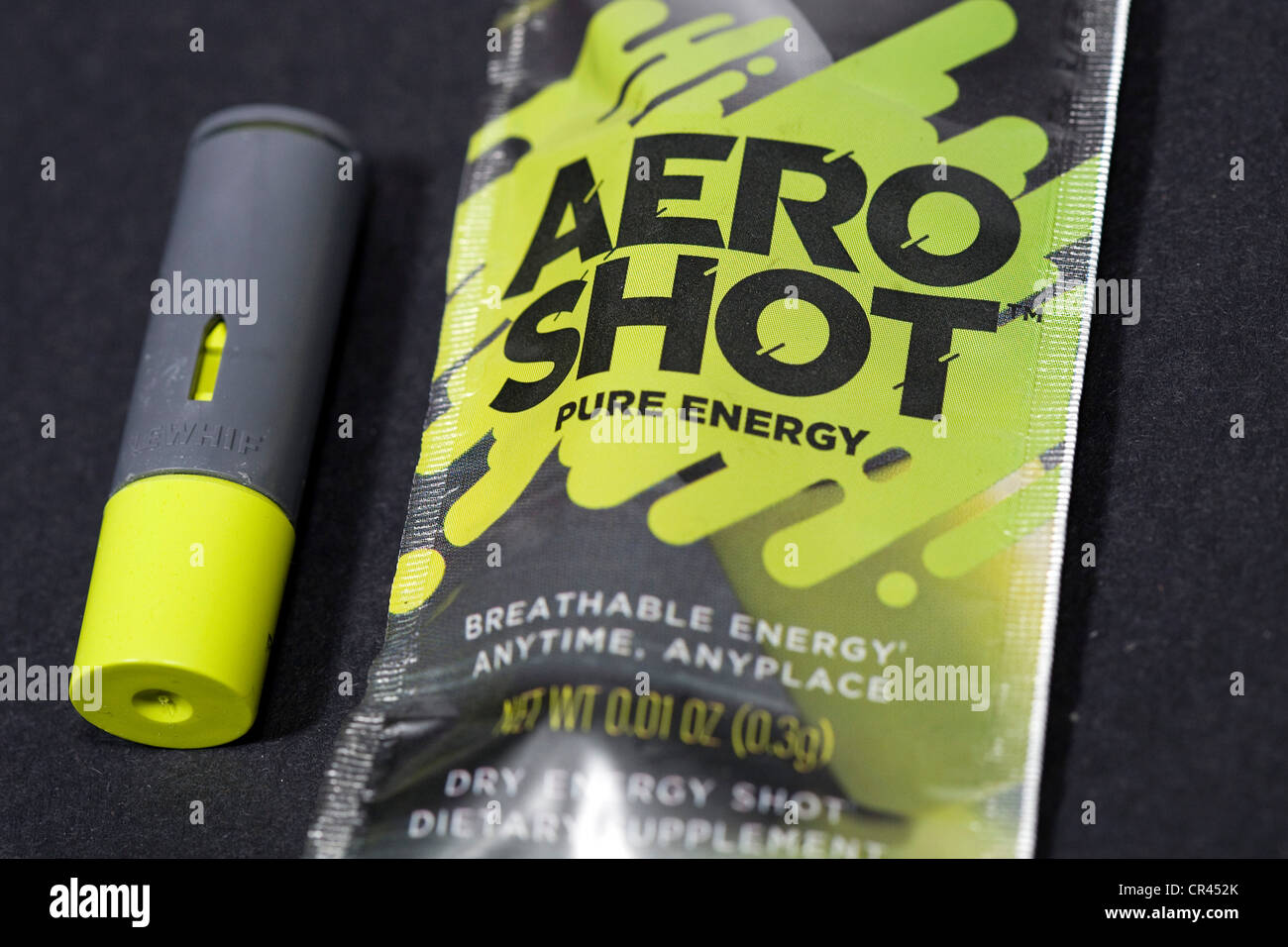 Aero Shot inhalable caffeine sticks.  Stock Photo