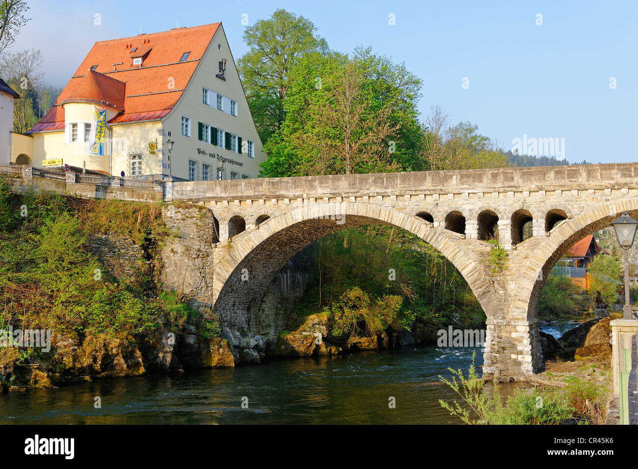 Bridge across the Mur River, Murau, Styria, Austria, Europe Stock Photo