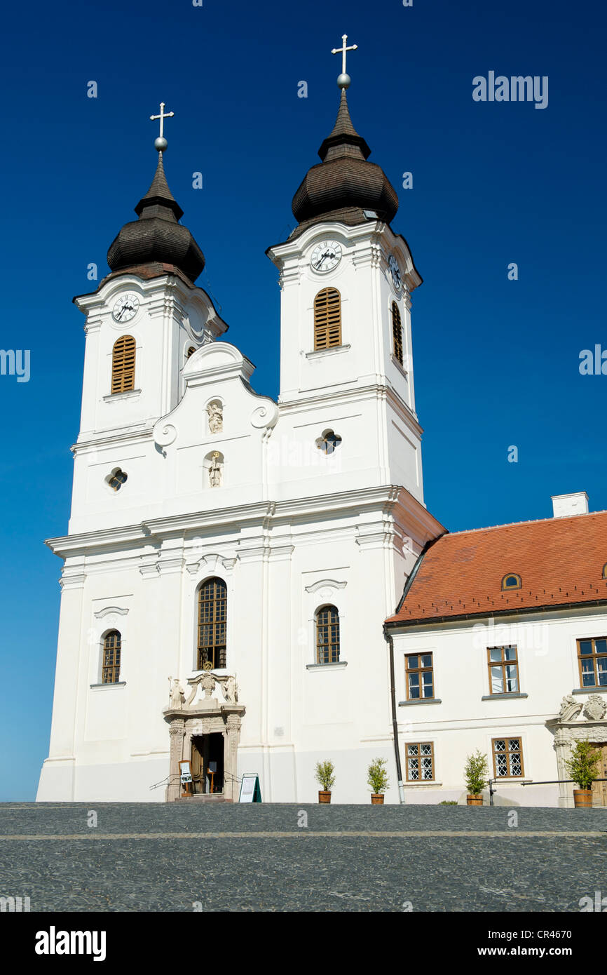 Benedictine Abbey on Tihany peninsula along the shores of Lake Balaton in Hungary. It was built in 1754. Stock Photo