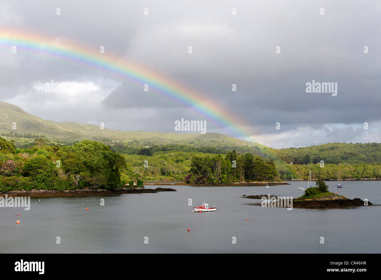 Rainbow over the bay of Glengarriff, County Cork, Ireland, Europe Stock Photo