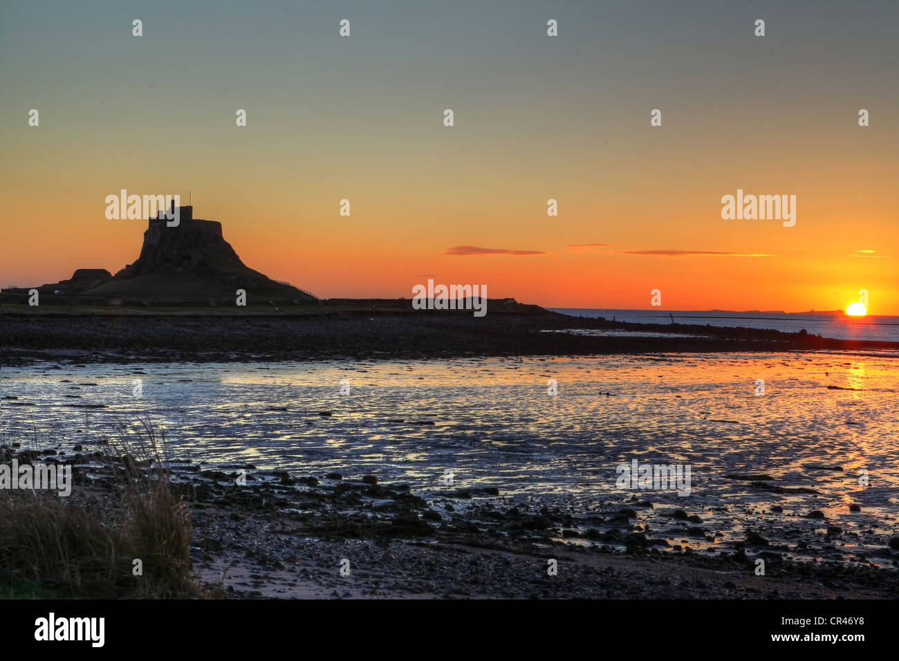 Holy Island dawn. Stock Photo