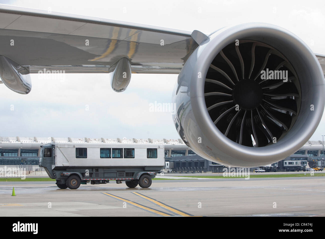 A Lufthansa Boeing 747-8 engine. Stock Photo