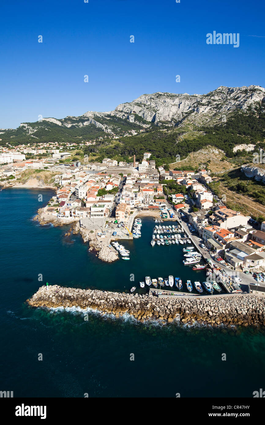France, Bouches du Rhone, Marseille, european capital of culture 2013, La Madrague harbour (aerial view) Stock Photo