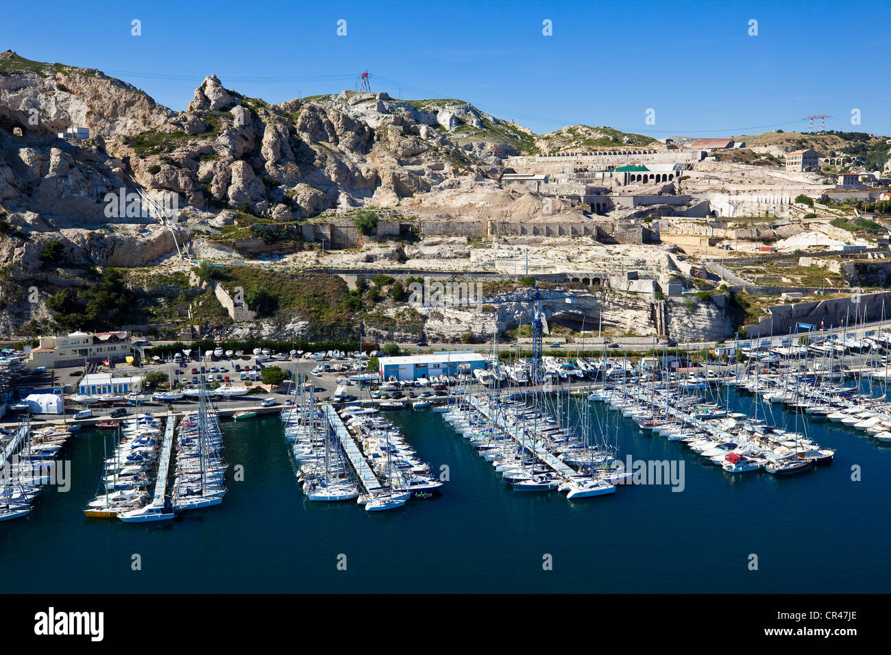 France, Bouches du Rhone, Marseille, european capital of culture 2013, Port  de L'Estaque (L'Estaque harbour) (aerial view Stock Photo - Alamy