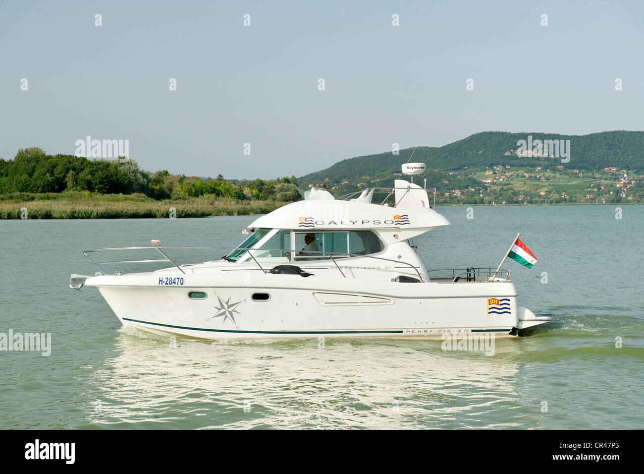 Boat on Lake Balaton at Badacsony in Hungary. Stock Photo
