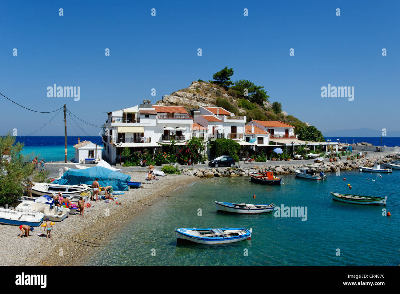At the harbour, Kokkari, Samos Island, Aeegean Sea, southern Sporades, Greece, Europe Stock Photo