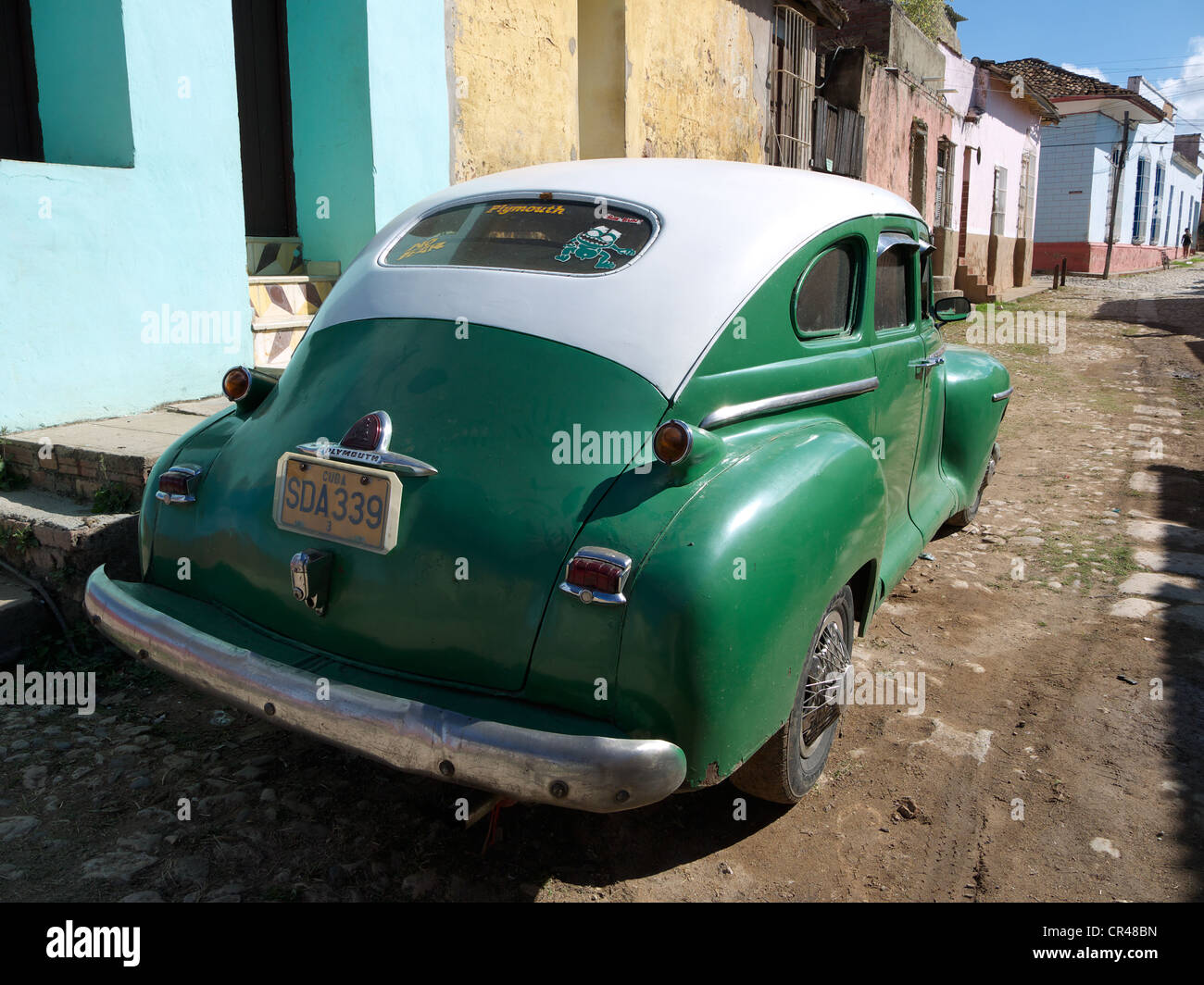 American classic car parked in a quiet road, Trinidad, Cuba, Latin