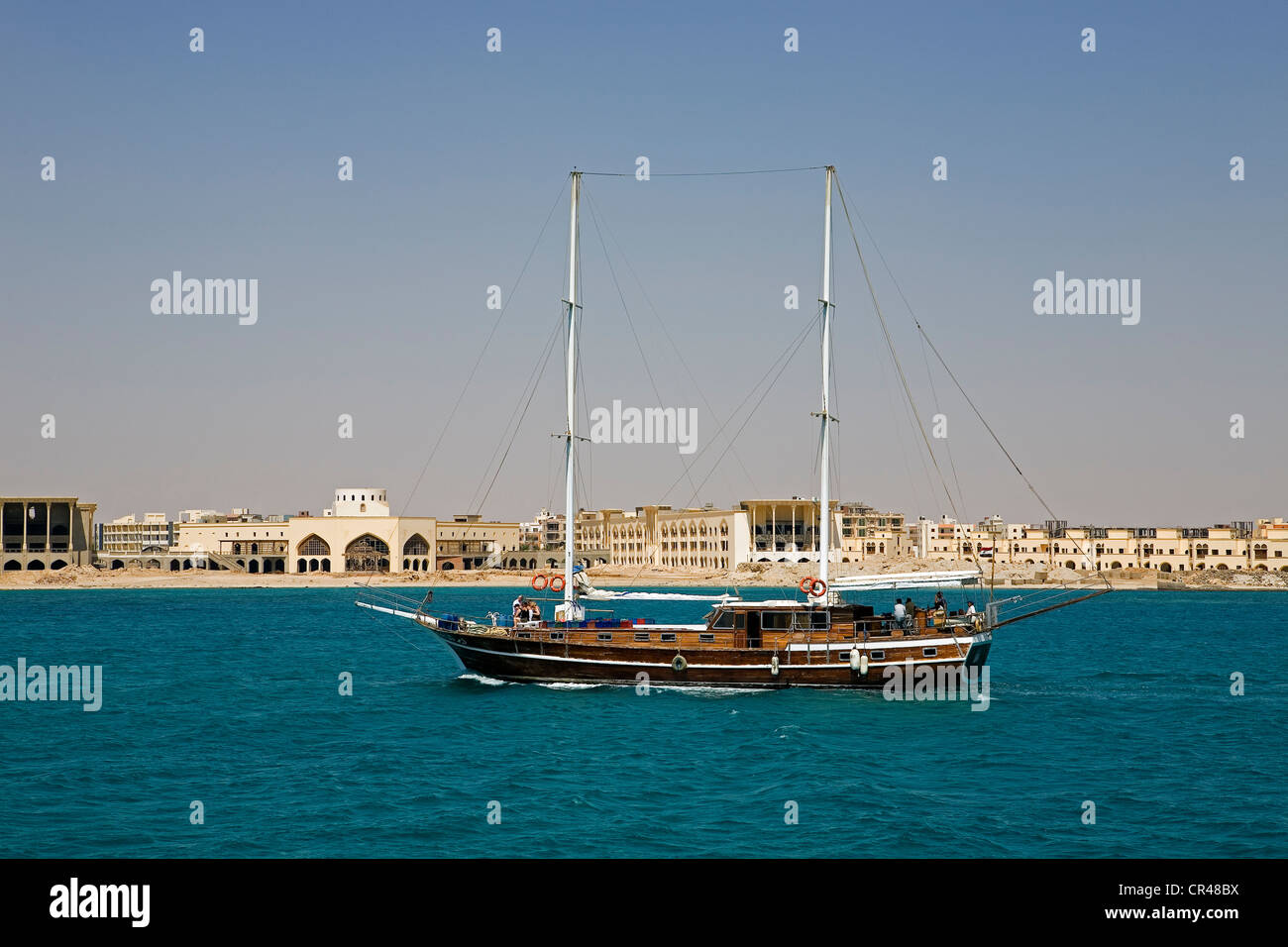 Egypt, Red Sea, Hurghada, boat off the coasts Stock Photo